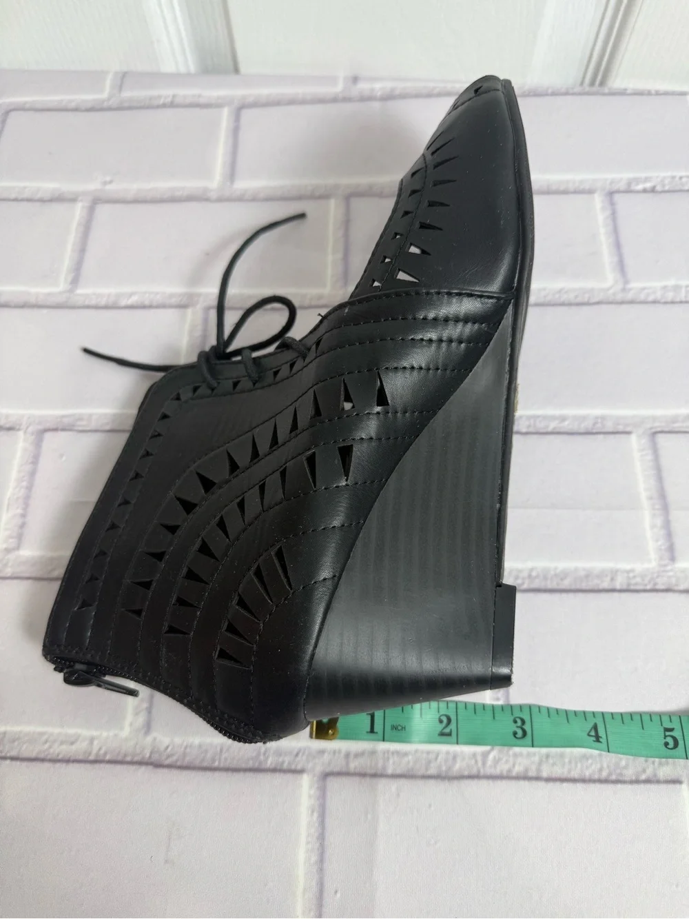 Bonnibel Black Cutout Lace-Up Wedge Sandals Peep Toe Size 9